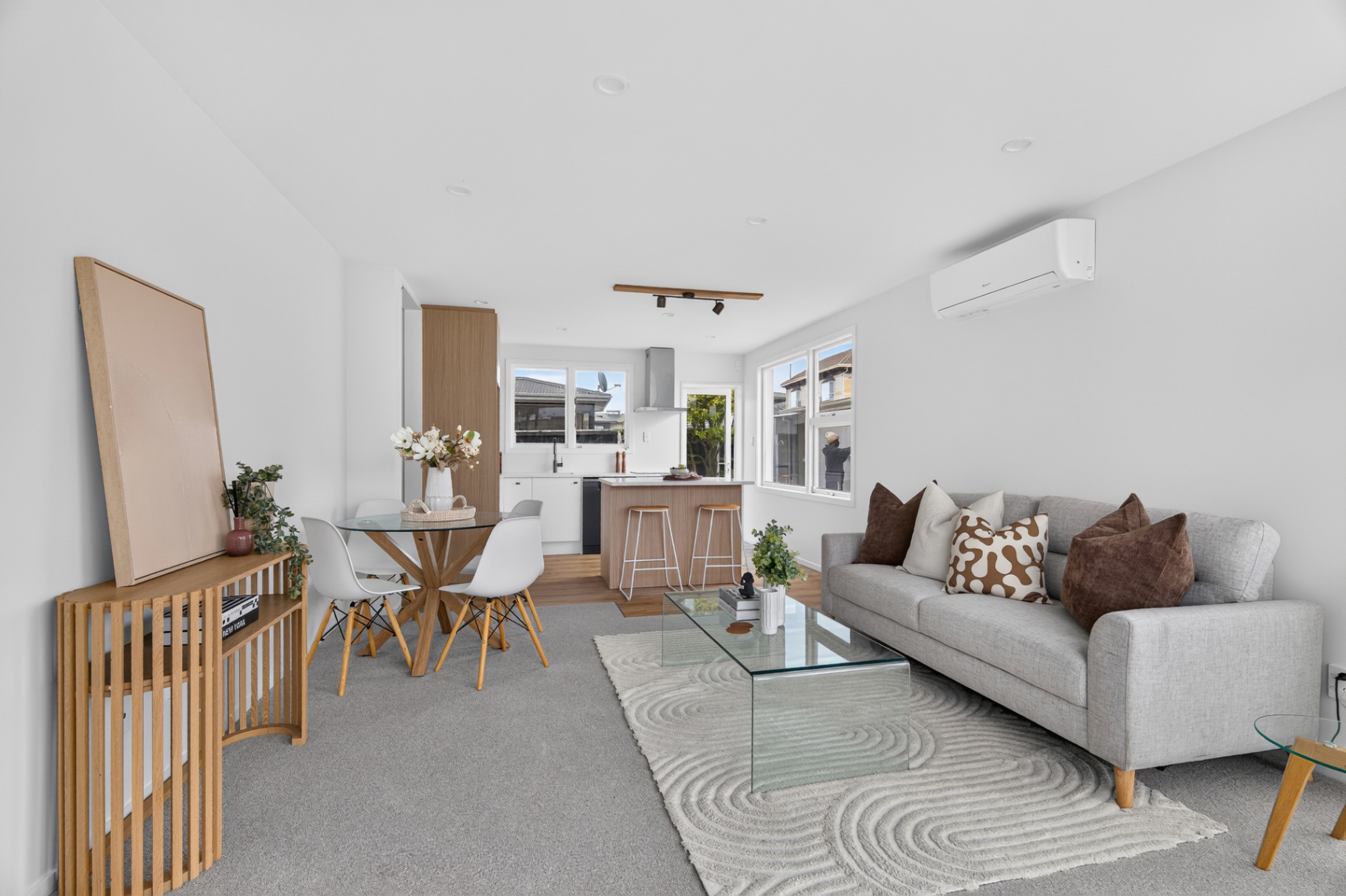Open-plan living room at 1A Quinns Road after the renovation
